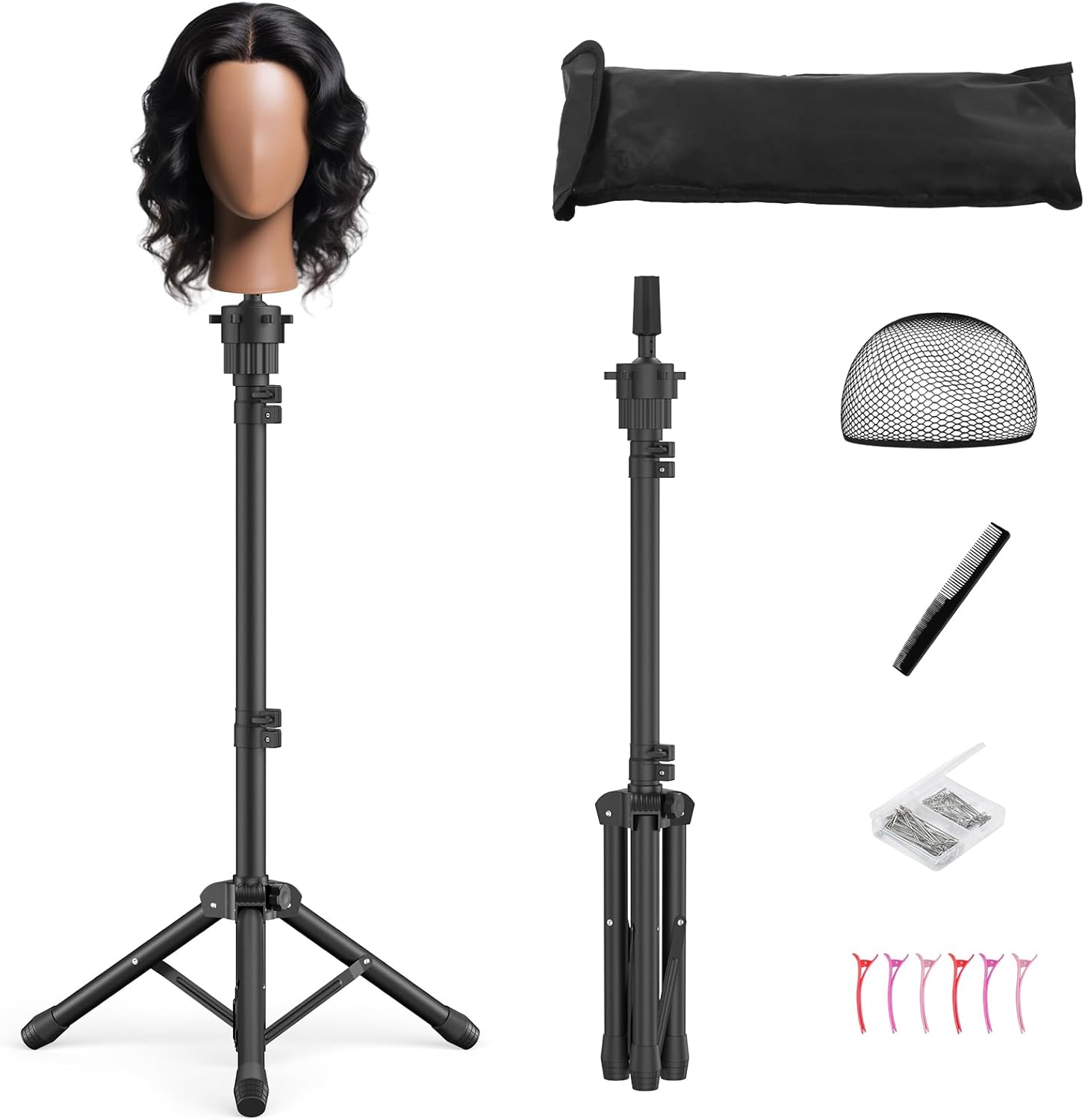Womnwomn 50 inch adjustable wig stand tripod front view