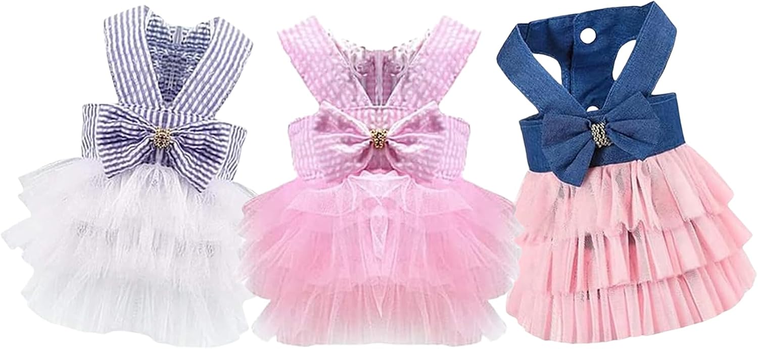 Dog Dresses, Fashion Pet Dog Clothes, Striped Mesh Puppy Dogs Princess Dresses (Pink, Small) - Image 12