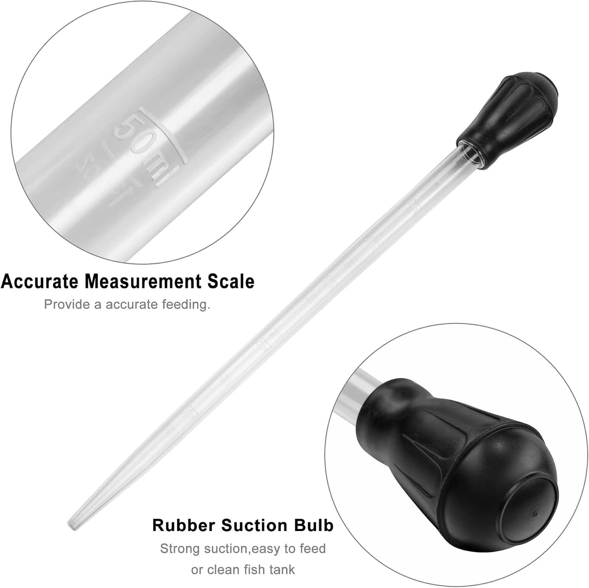 Filhome 50ml fish tank turkey baster with black rubber bulb and clear capacity markings.