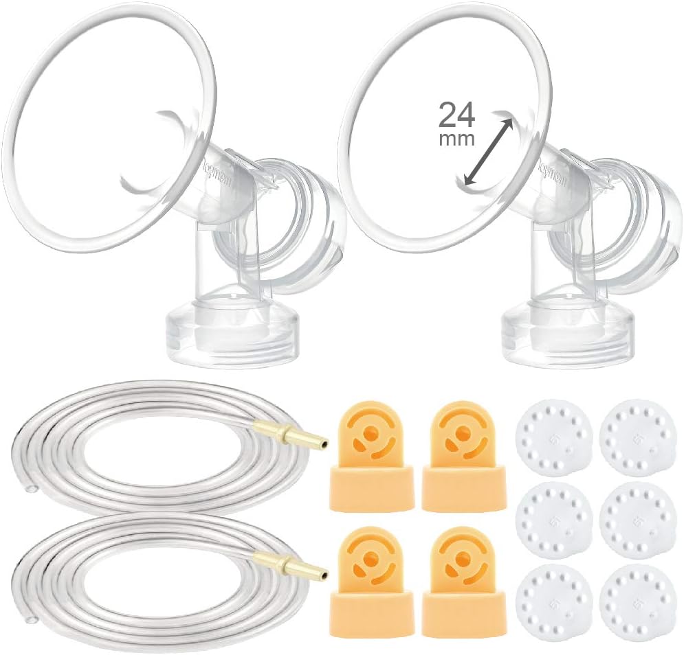 Maymom Breast Pump Kit front view showing complete fourteen piece replacement set.