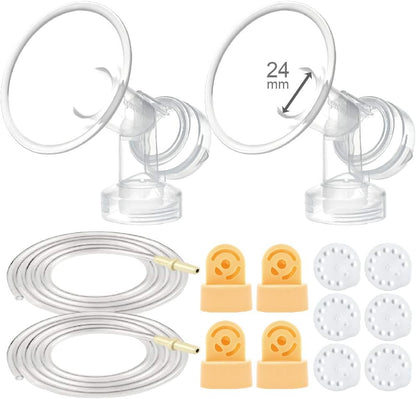 Maymom Breast Pump Kit front view showing complete fourteen piece replacement set.