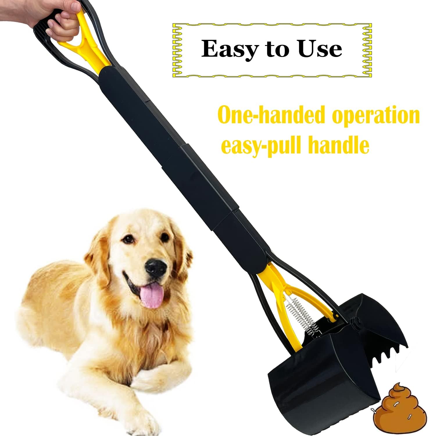 Ienjoyed long handle pet waste collector side view showing sliding lock mechanism