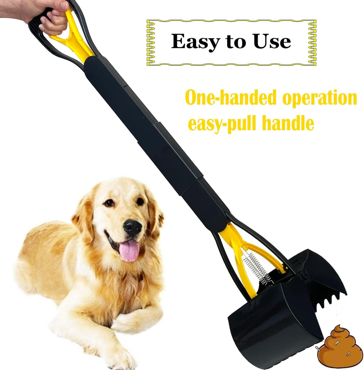 Ienjoyed long handle pet waste collector side view showing sliding lock mechanism