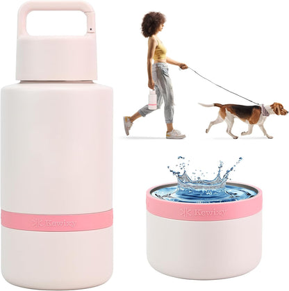 KEWIXY insulated dog water bottle front view in pale pink finish