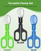 Scissor handle design of Pawfly bug catcher tool being used for safe reptile feeding