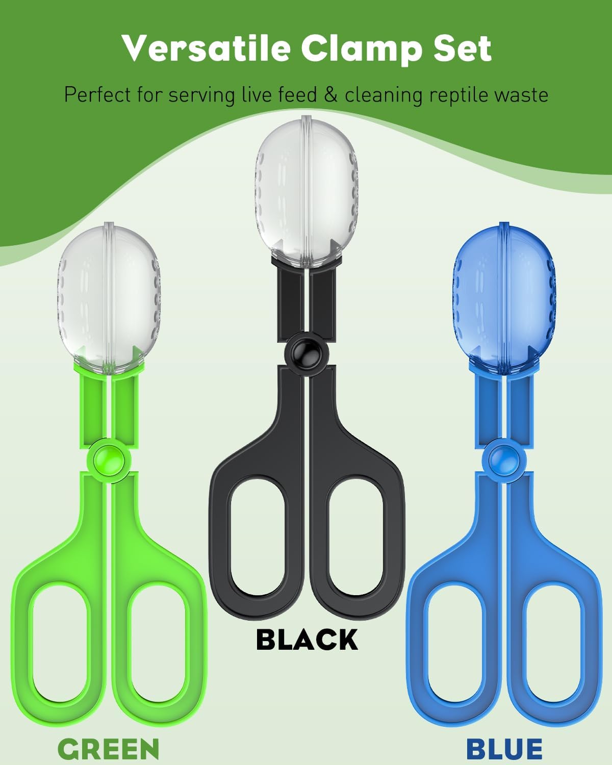 Scissor handle design of Pawfly bug catcher tool being used for safe reptile feeding