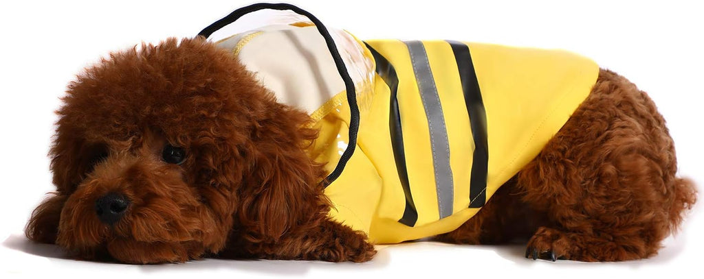 Wizland Hooded Pet Rain Jacket back view showcasing the high-visibility safety stripe.