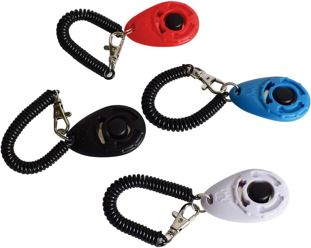 Ergonomic pet training clicker set with wearable elastic wrist coil bands for secure behavior conditioning.