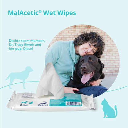 MalAcetic medicated no rinse wipes for managing yeast and bacteria on pets.