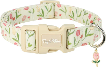 Tag4Oikia floral tulip pattern dog collar for small dogs front view
