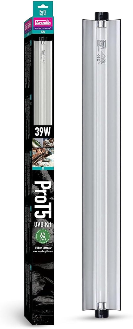 Arcadia Pro T5 UVB Reptile Lighting Kit front packaging view showcasing thirty-six inch professional forest lamp fixture.