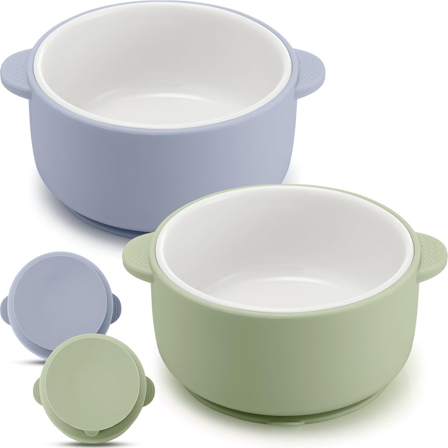 Domensi kids porcelain bowls with silicone sleeves front view