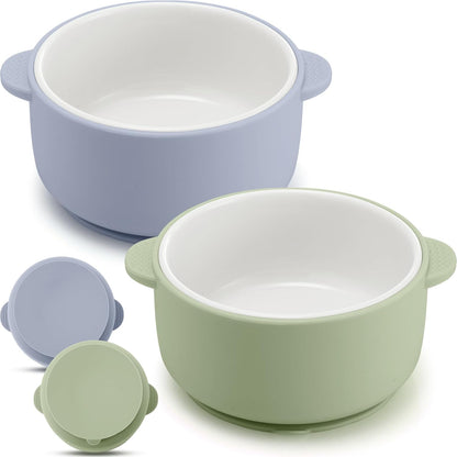 Domensi kids porcelain bowls with silicone sleeves front view