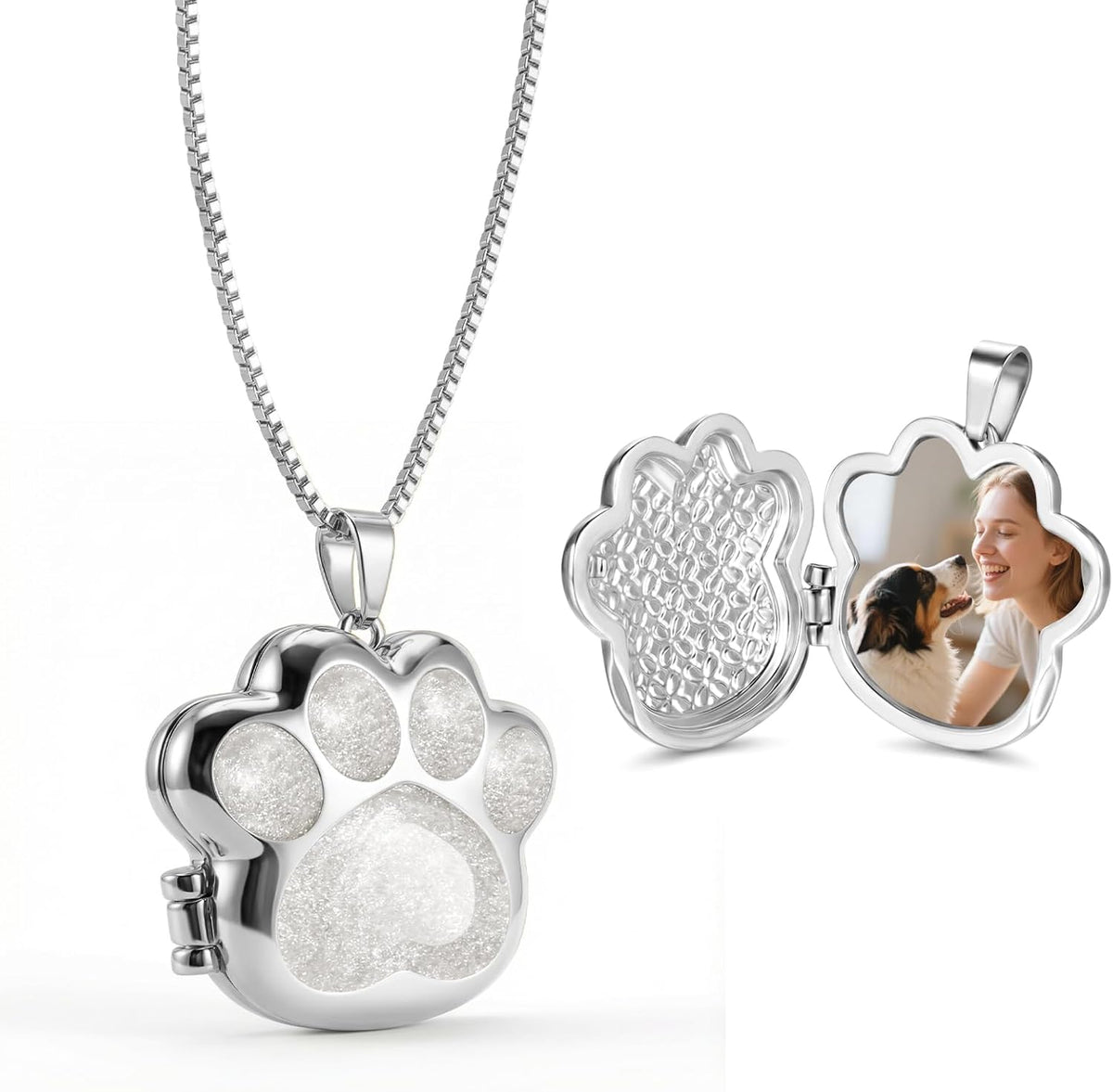 Customize Pet Paw Print Locket Necklace for Women Men Personalize Paw Memorial Necklace for Dog Cat Pet for Memorial Gift-Gold White - Image 9