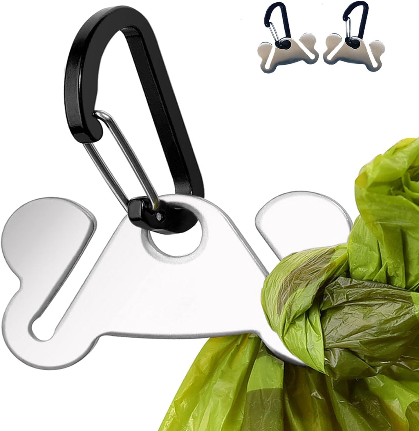 Hilihali metal dog poop bag holder front view attached to a leash