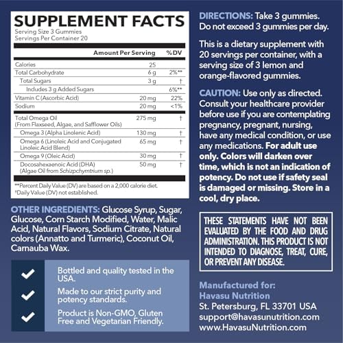 Plant based Havasu Nutrition Omega 3 6 9 gummy supplement facts