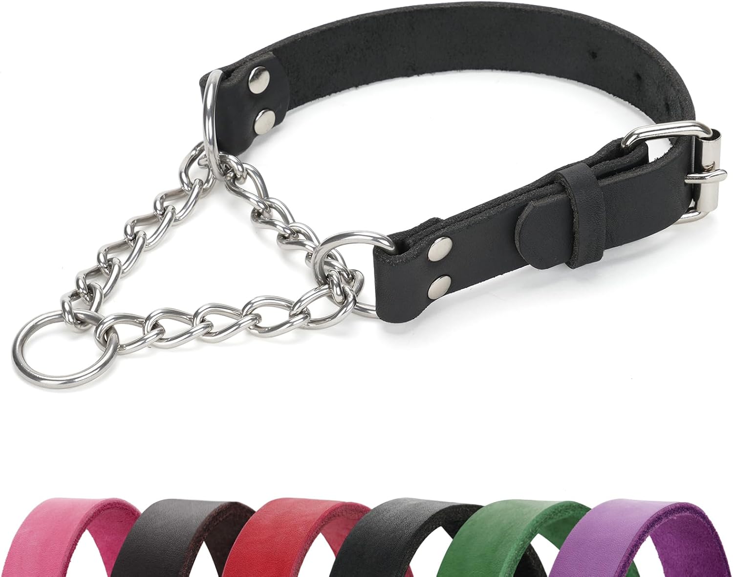 LOIIHEII leather martingale dog collar front view premium training gear