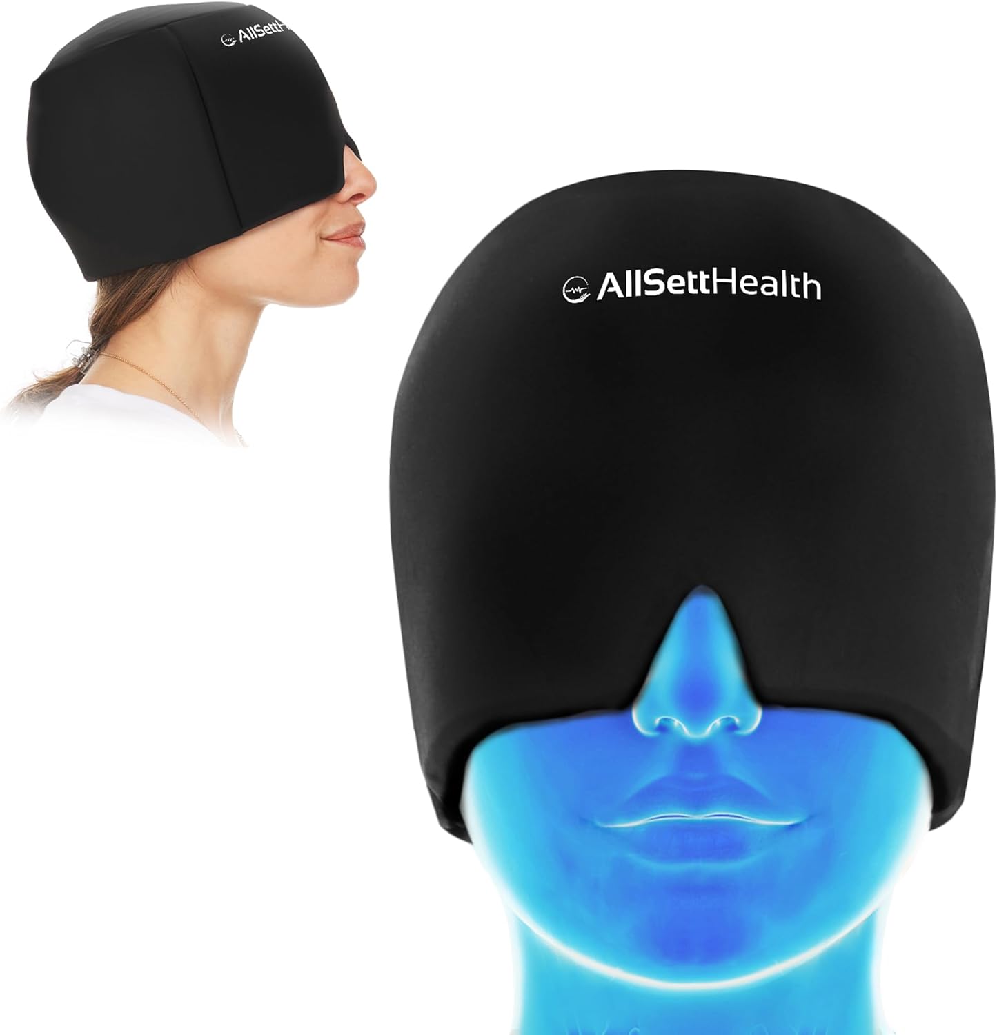 Allsett Health migraine relief ice head wrap front view for headache