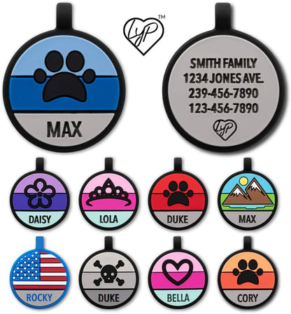 LYP Original Soundless Pet ID Tag front view showing the blue paw design.