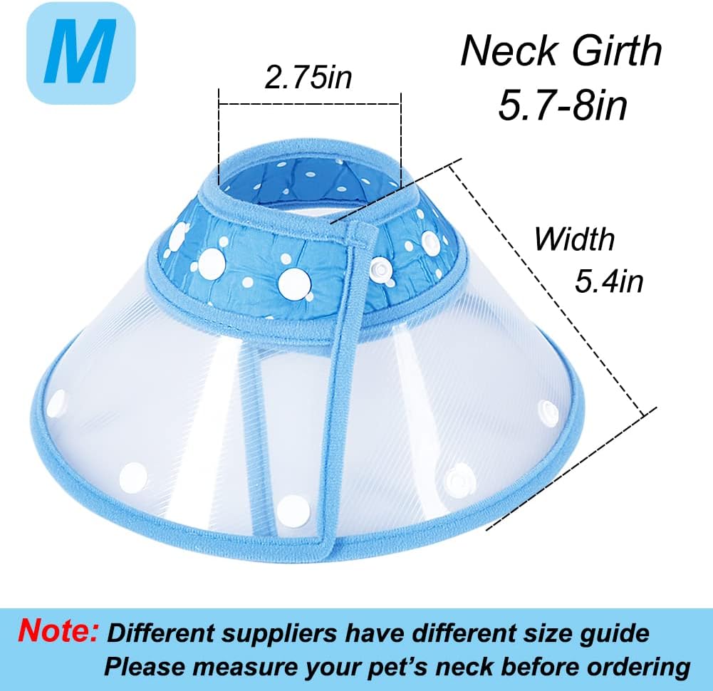 Lightweight plastic puppy recovery cone with soft flannel edging