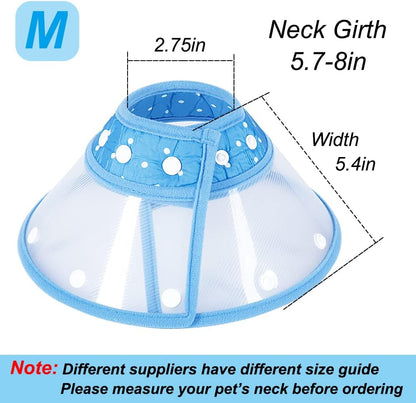 Lightweight plastic puppy recovery cone with soft flannel edging