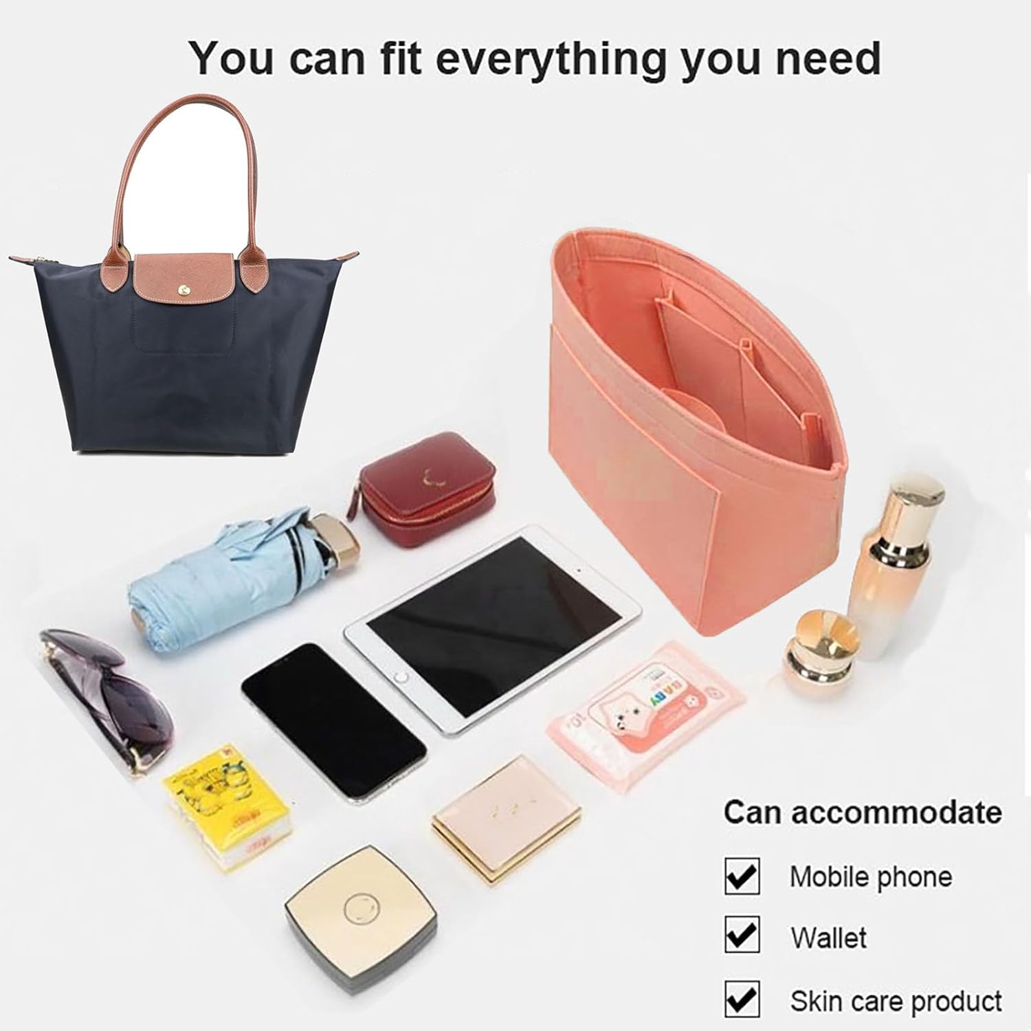 Lckaey lightweight felt purse organizer loaded with cosmetics and wallet