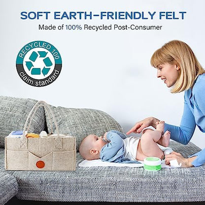 Side view of Maliton nursery organizer showing external pockets