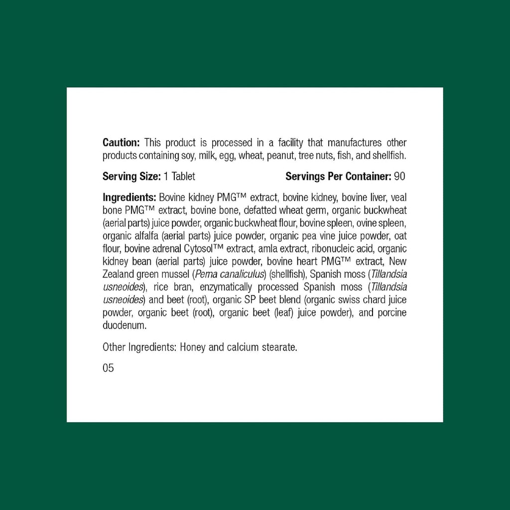 Standard Process Feline Renal Support tablet bottle label details