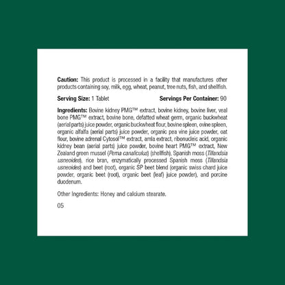 Standard Process Feline Renal Support supplement bottle label details