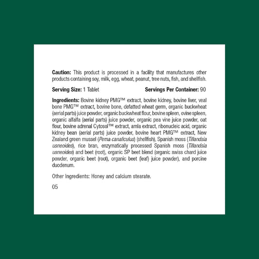 Standard Process Feline Renal Support supplement bottle label details