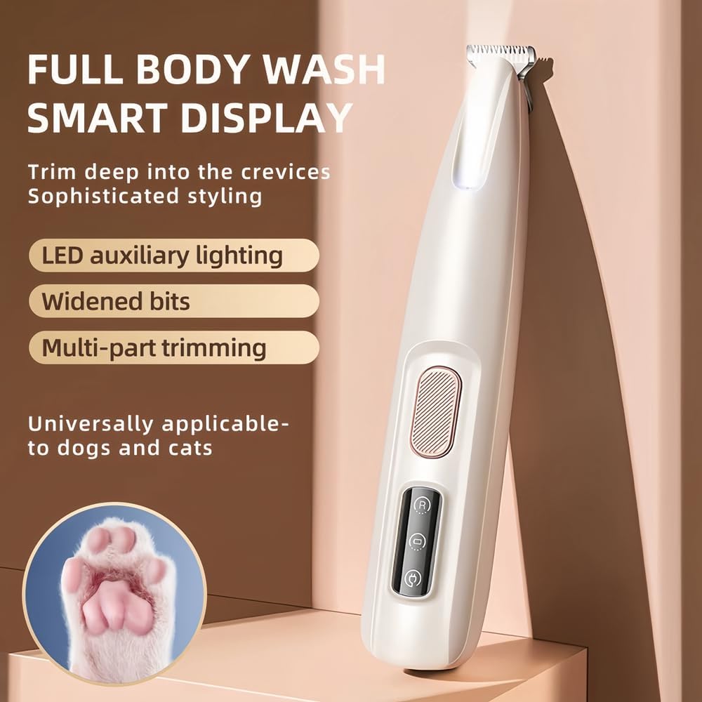 Waterproof pet paw hair clipper being rinsed under running tap water