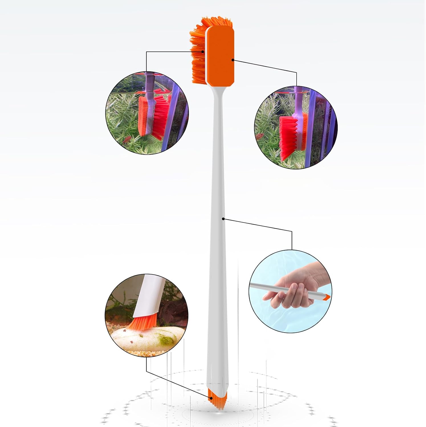 Vimvins algae cleaner tool reaching deep corners of a small home aquarium