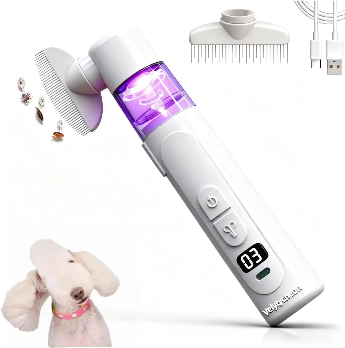 Velytycheon electric pet flea comb front view for dog grooming