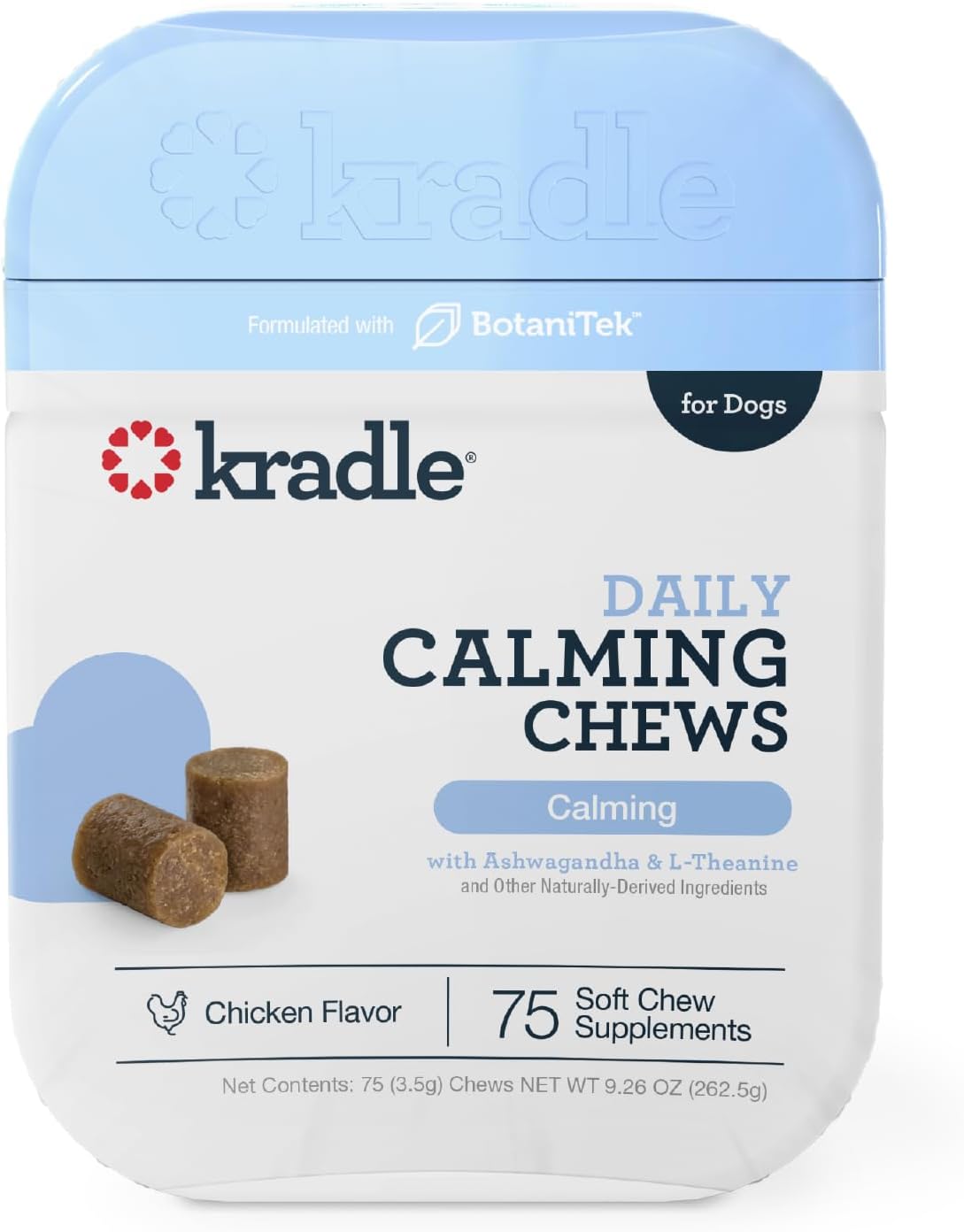 Kradle Calming Chews for Dogs -Vet Formulated with L-Theanine, Ashwagandha and GABA for Managing Normal Stress and Promoting Relaxation - Chicken Flavored Calming Supplement - 75 Soft Chews - Image 9