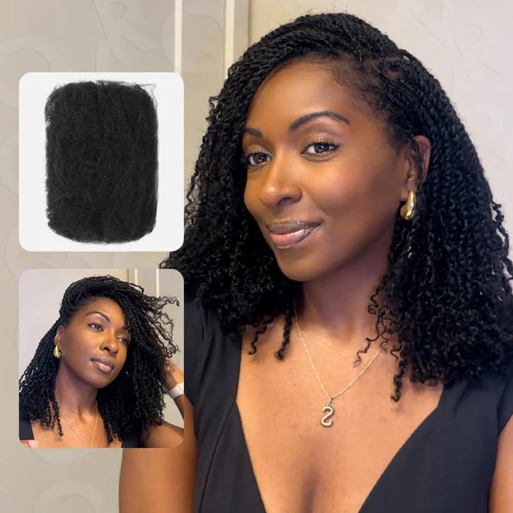 Queen Virgin Remy QVR Afro Kinky Bulk Human Hair extensions front view for dreadlock styling.