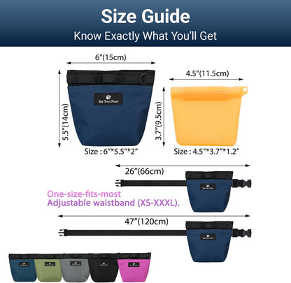 Dog treat bag attached to waistband with clip