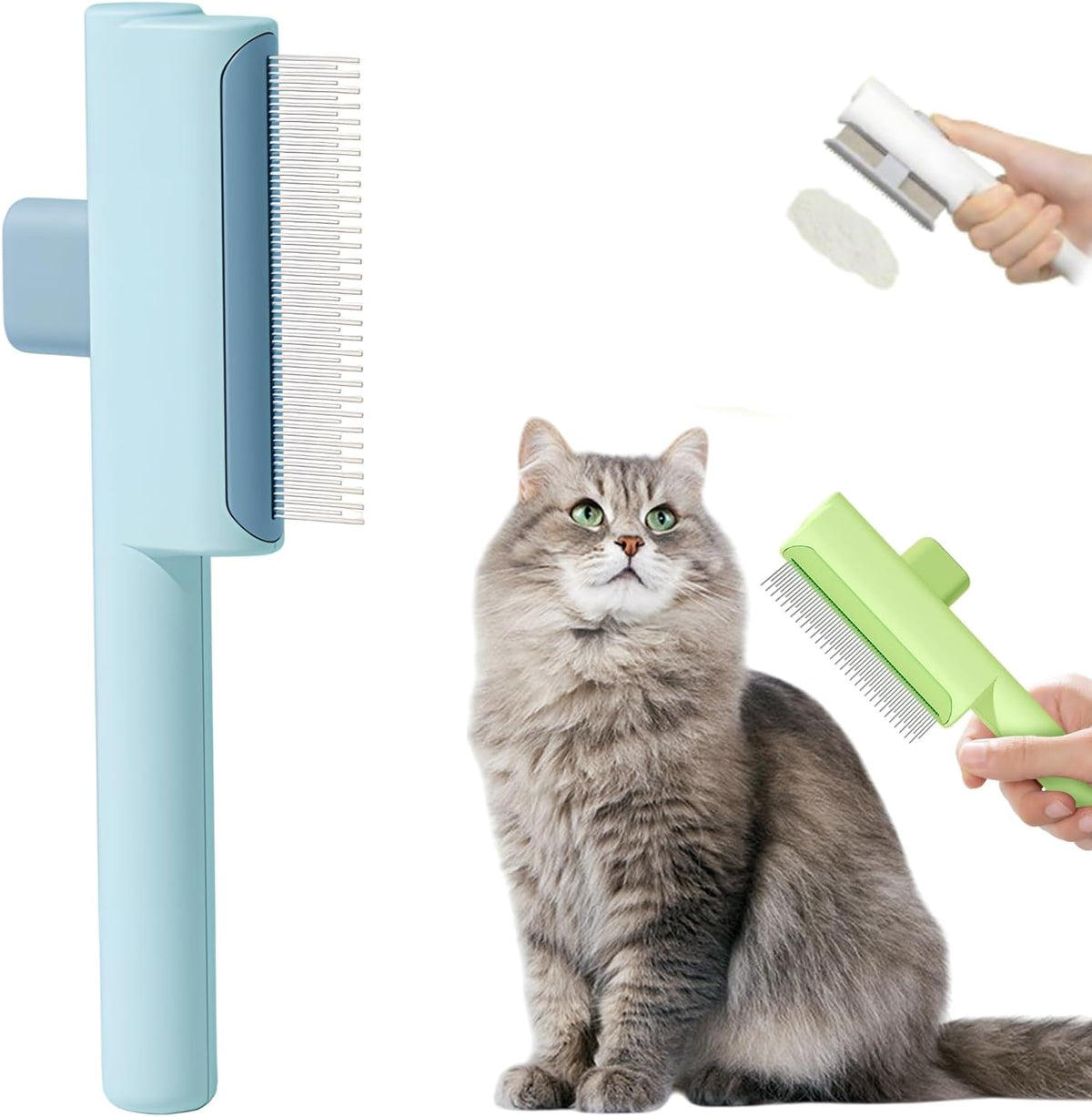 BusyLive Pet Hair Removal Flea Comb blue front view