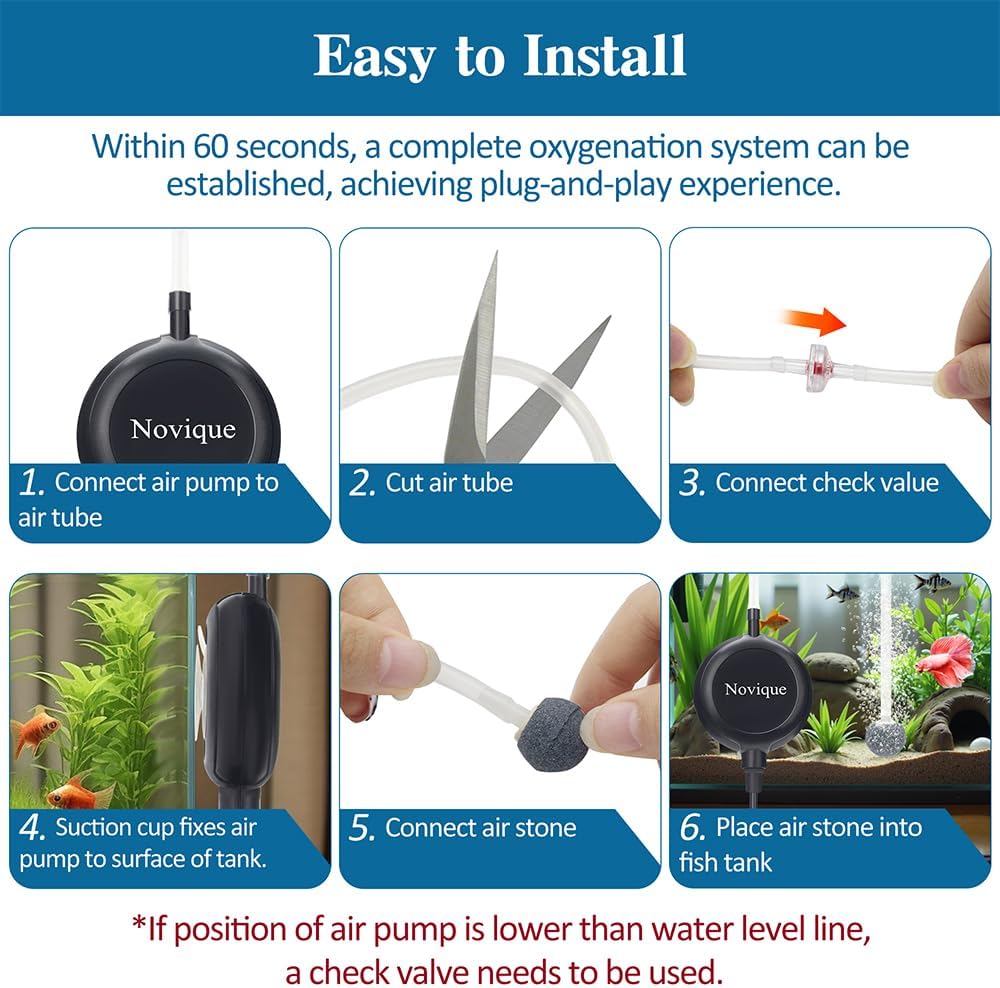 Novique silent air pump kit components and accessories