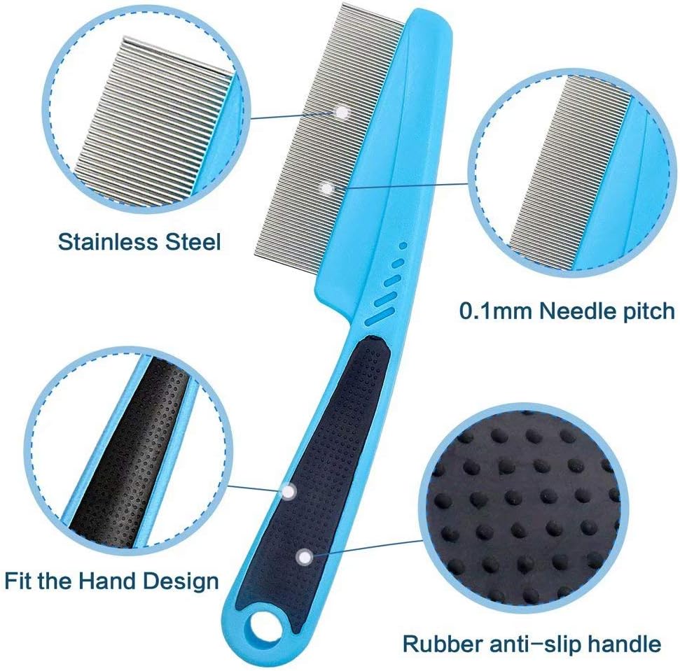 Close up of stainless steel teeth on pet lice comb