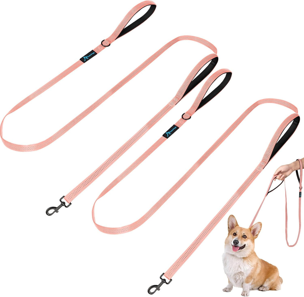 PuppyDoggy durable nylon dog leash in pink showing the thickness of the webbed fabric.