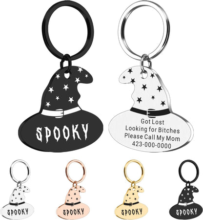 Personalized Magic Hats Cat ID Tags with Name-Halloween Gothic Collar for Pet Lovers Owners,Custom Spooky Halloween Dog Accessories,Boo Basket Suffers,Fall Gift for Pets (Lunar Phase Witch Hat) - Image 11