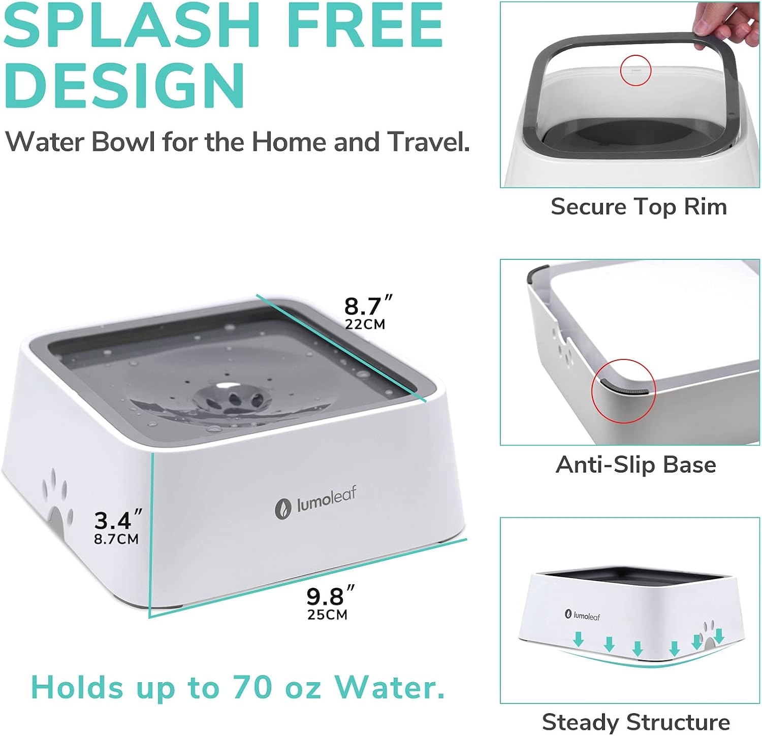 Replaceable carbon filter inside large capacity pet hydration bowl