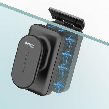 Hygger aquarium magnetic glass cleaner front view showing the ergonomic handle and sleek black design.