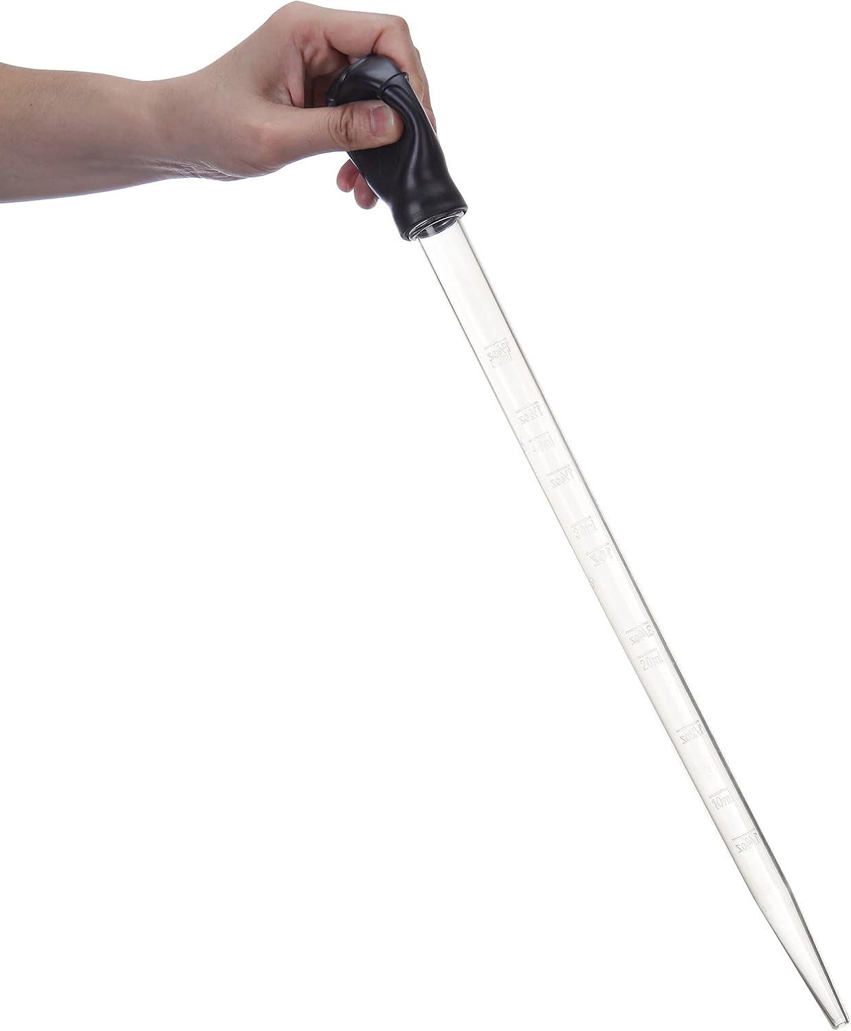 Filhome long pipette for fish tank shown apart with the detachable black rubber bulb.
