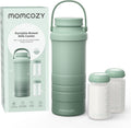 Momcozy 22 Ounce Portable Breast Milk Cooler front view showing the green insulated travel flask.