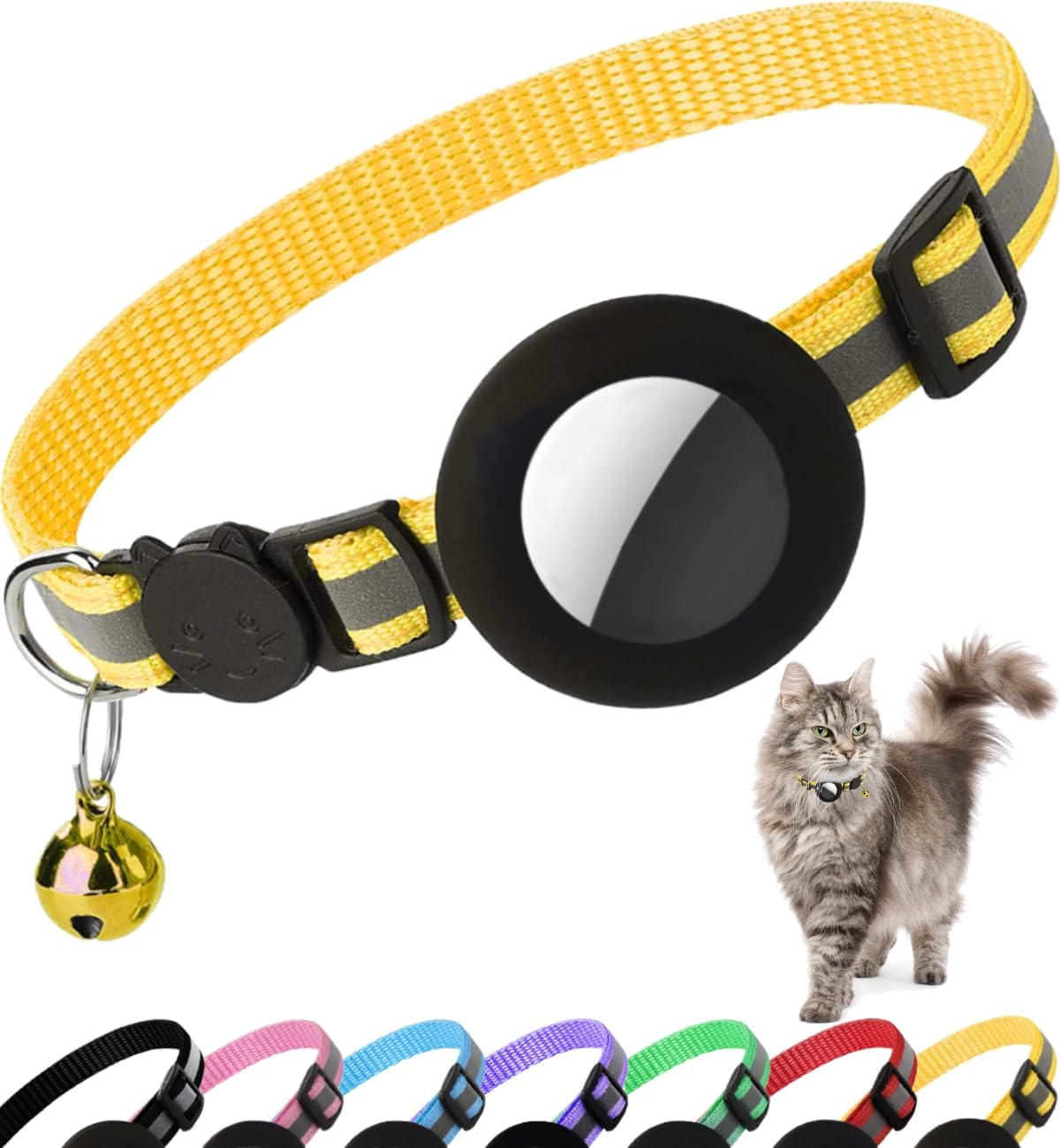 Airtag Cat Collar Breakaway, Reflective Kitten Collar with Apple Air Tag Holder and Bell for Girl Boy Cats, 0.4 Inches in Width and Lightweight(Black) - Image 12
