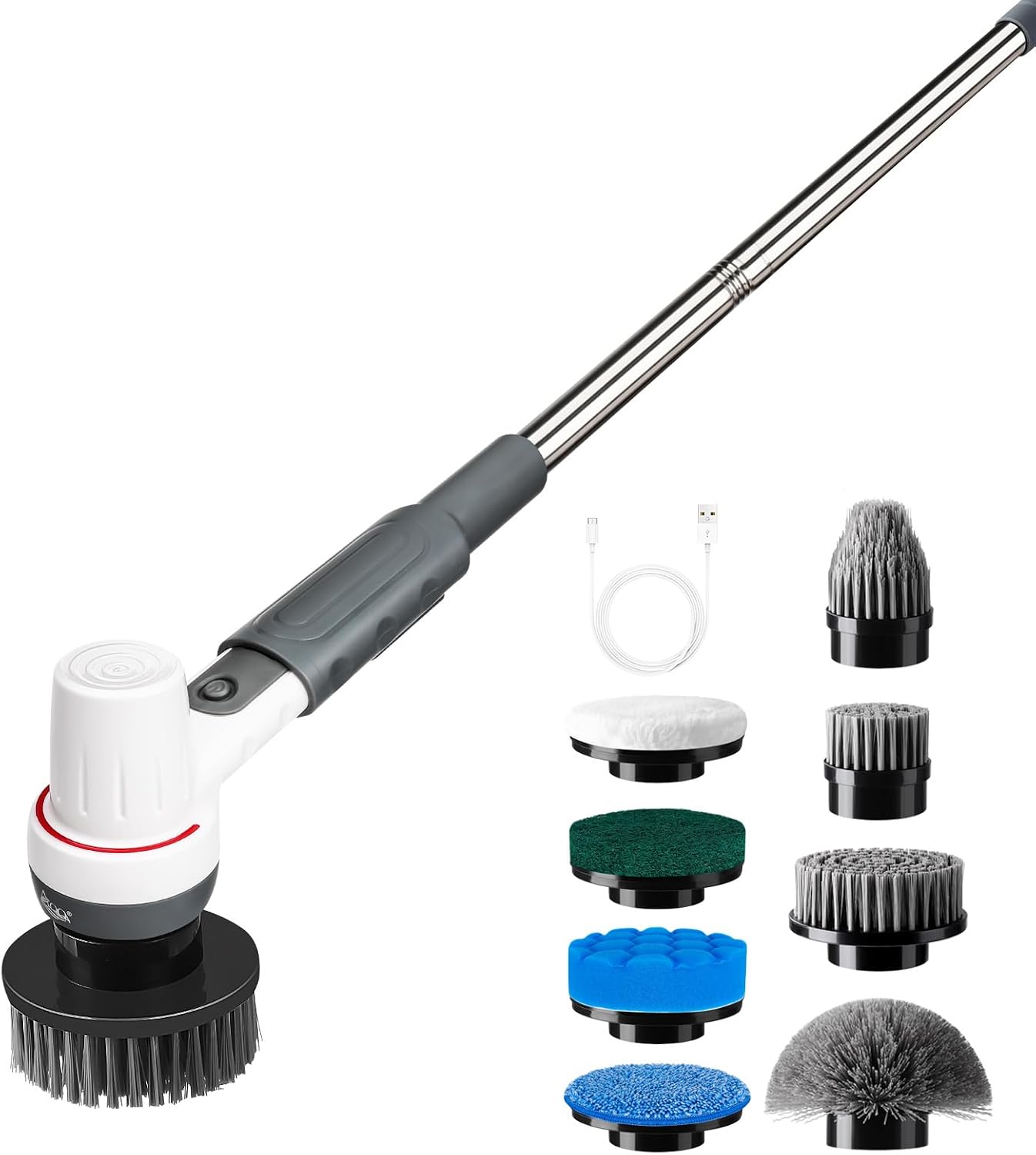 AQQA 8-in-1 electric aquarium cleaning kit front view showing the grey handheld glass scrubber unit.