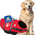 Paws Aboard dog life jacket front view showing red neoprene design