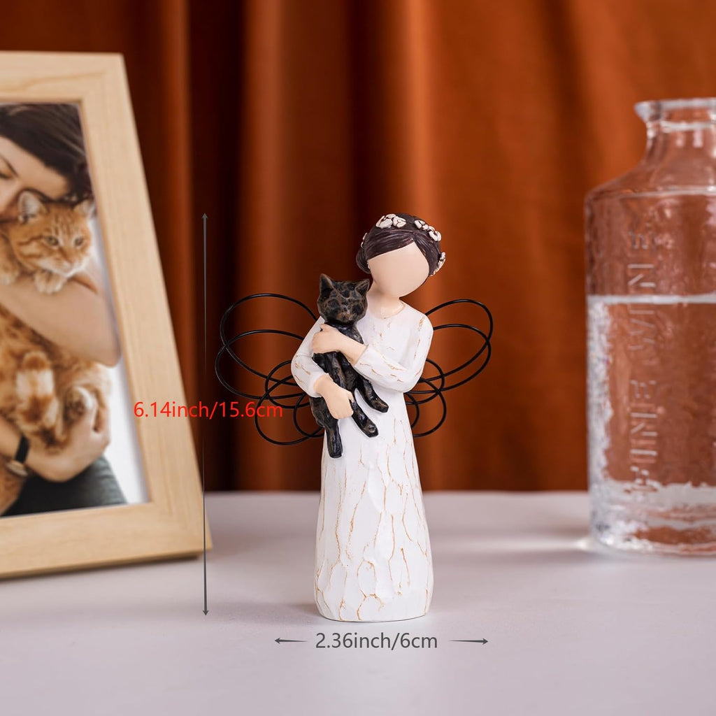 SIGUEJOR pet loss remembrance statue with black cat on a white background