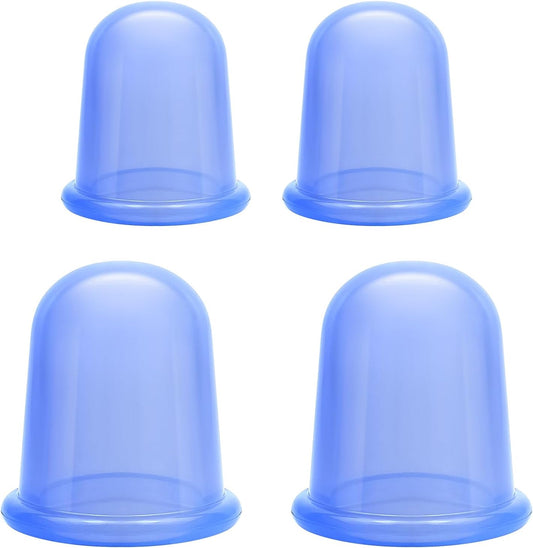 WERJOURU Silicone Cupping Therapy Set front view showing four blue cups and carrying bag.